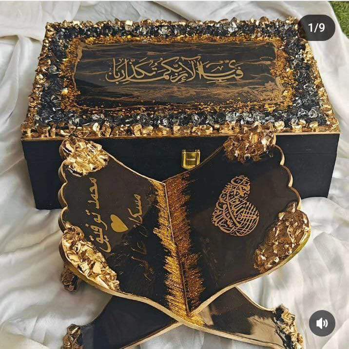 Customize Resin wedding islamic deal including Quran box,Rehal and bookmark