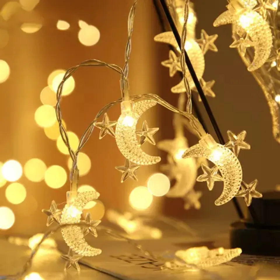 20 Moon Star LED Fairy Lights Battery Operated