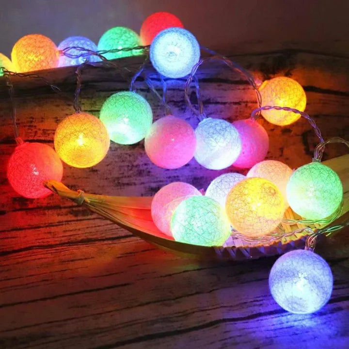 10 Cotton Ball LED String Fairy Lights Battery Operated