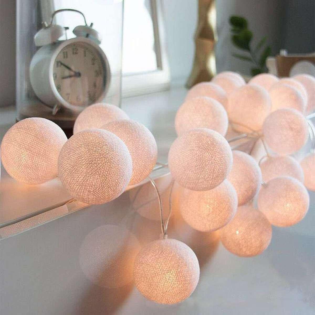 10 Cotton Ball LED String Fairy Lights Battery Operated